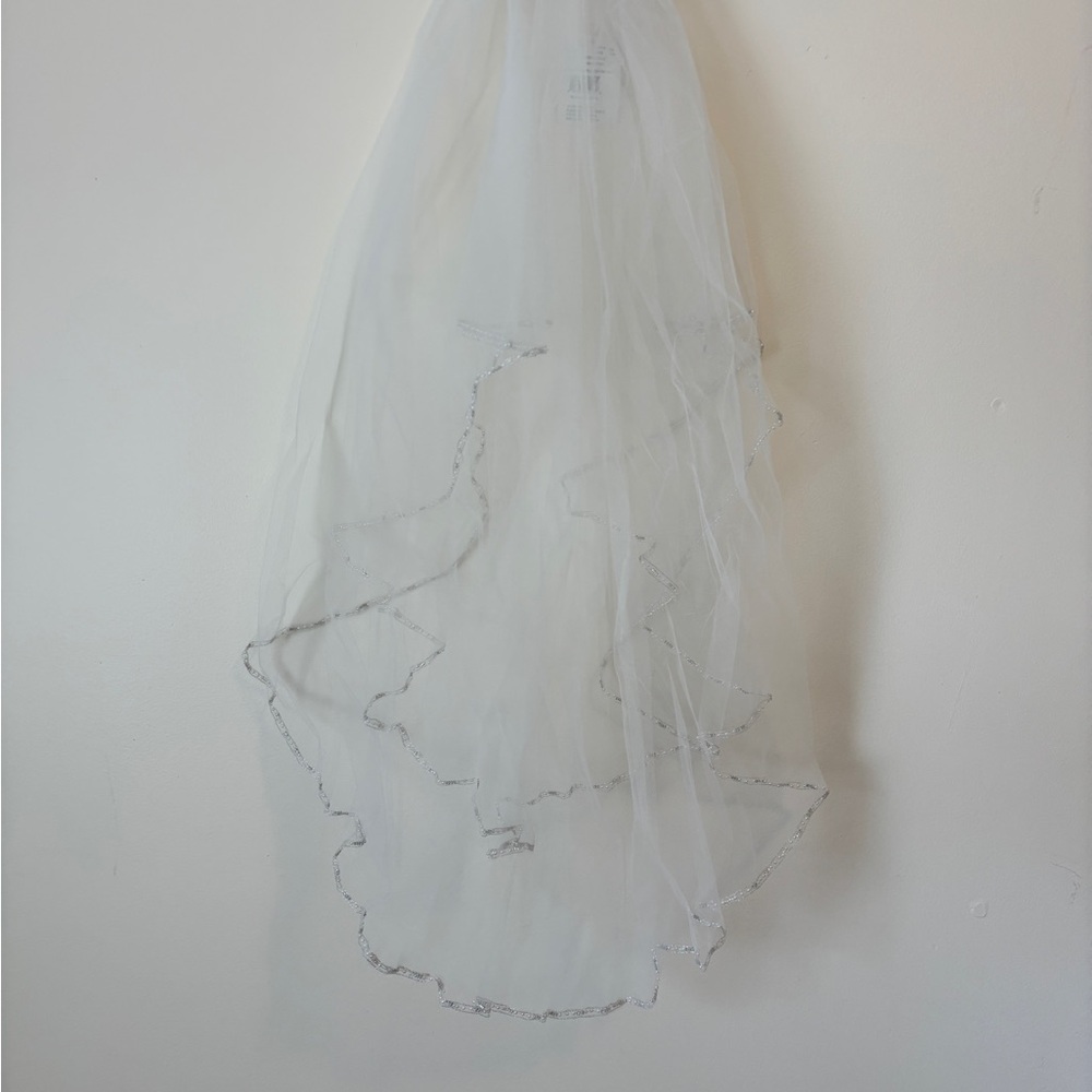 Elegant White Veil with Silver Trim